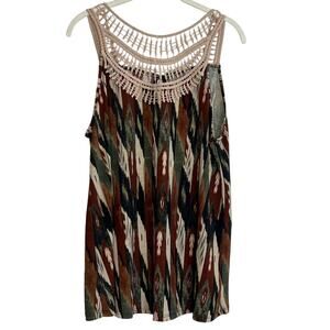 Naif Womens Crochet Bodice Tank Top Size Large Dark Colors Southwest Tribal
